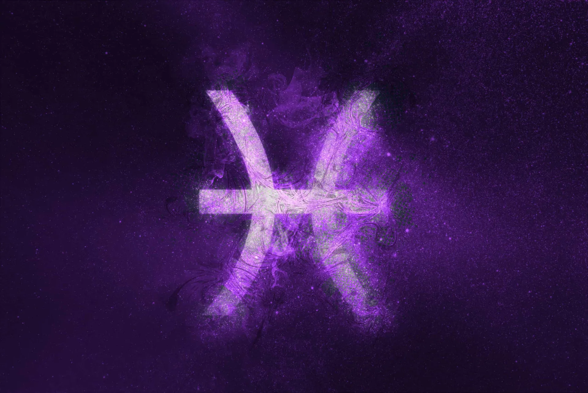 O símbolo do signo de Peixes, os dois peixes nadando em direções opostas, em um fundo aquático.