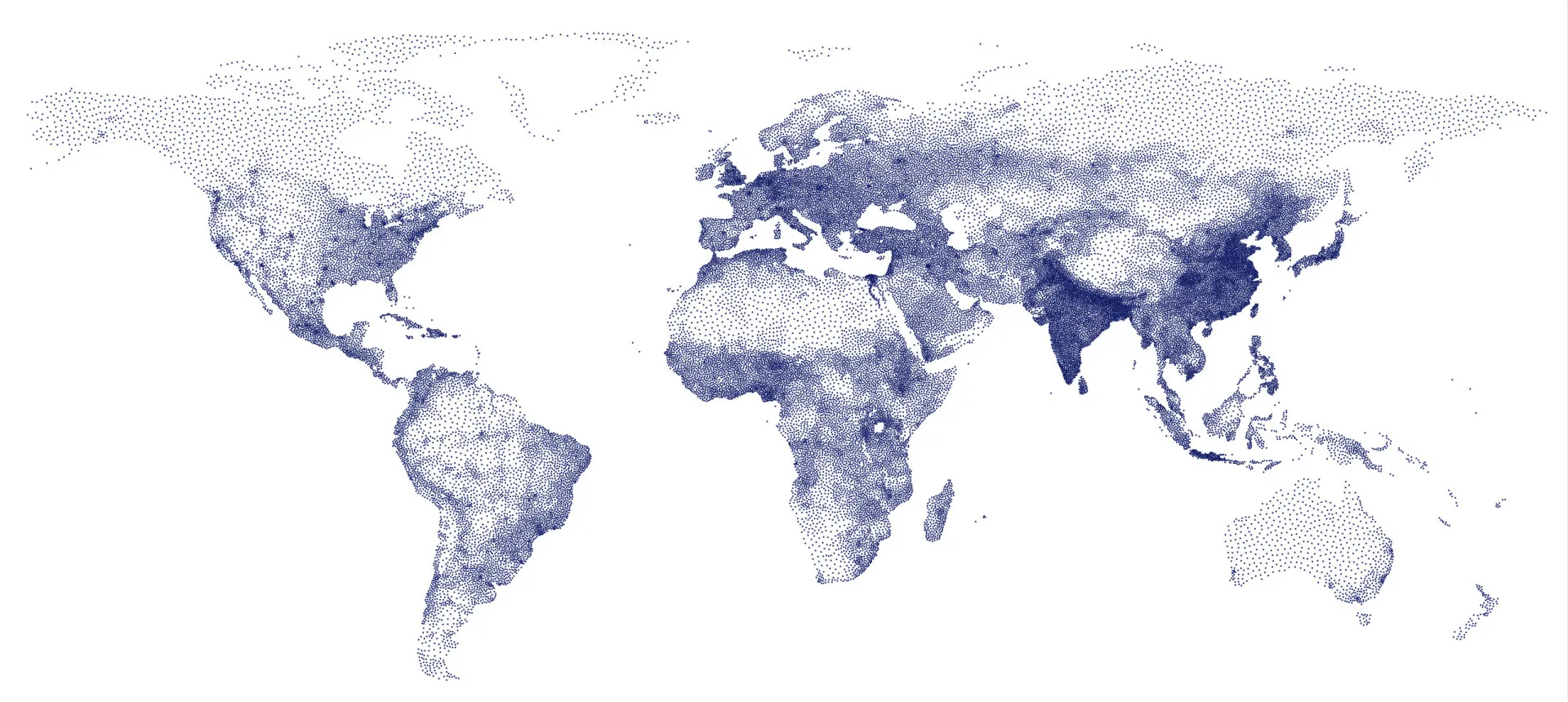 Mapa-múndi com pontos de luz indicando áreas de alta concentração populacional.