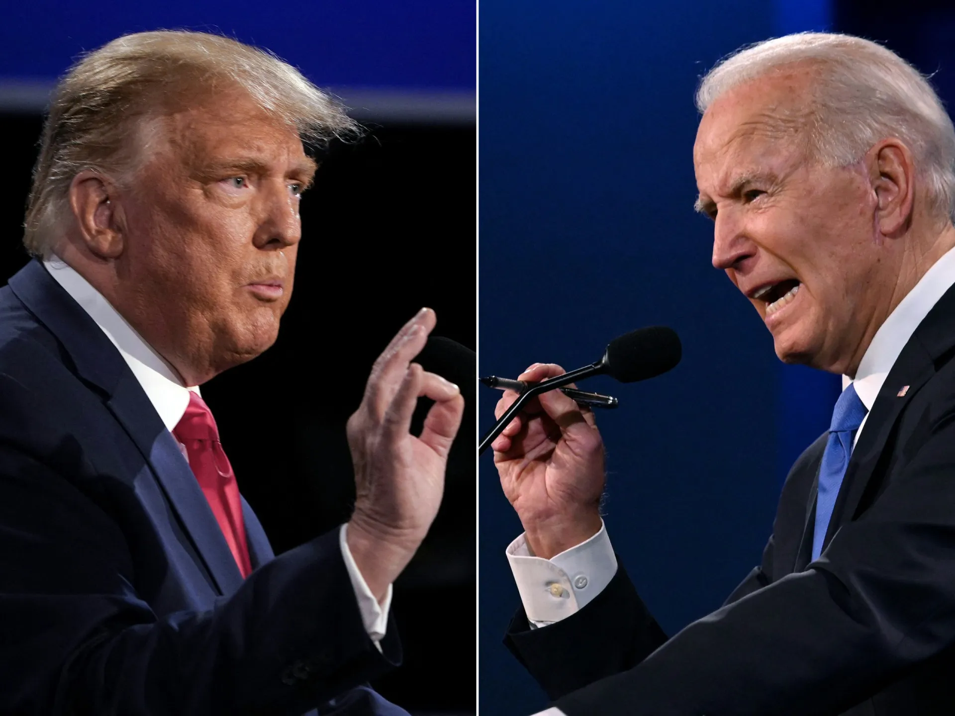 Montagem de fotos de Joe Biden e Donald Trump, simbolizando a eleição de 2020.