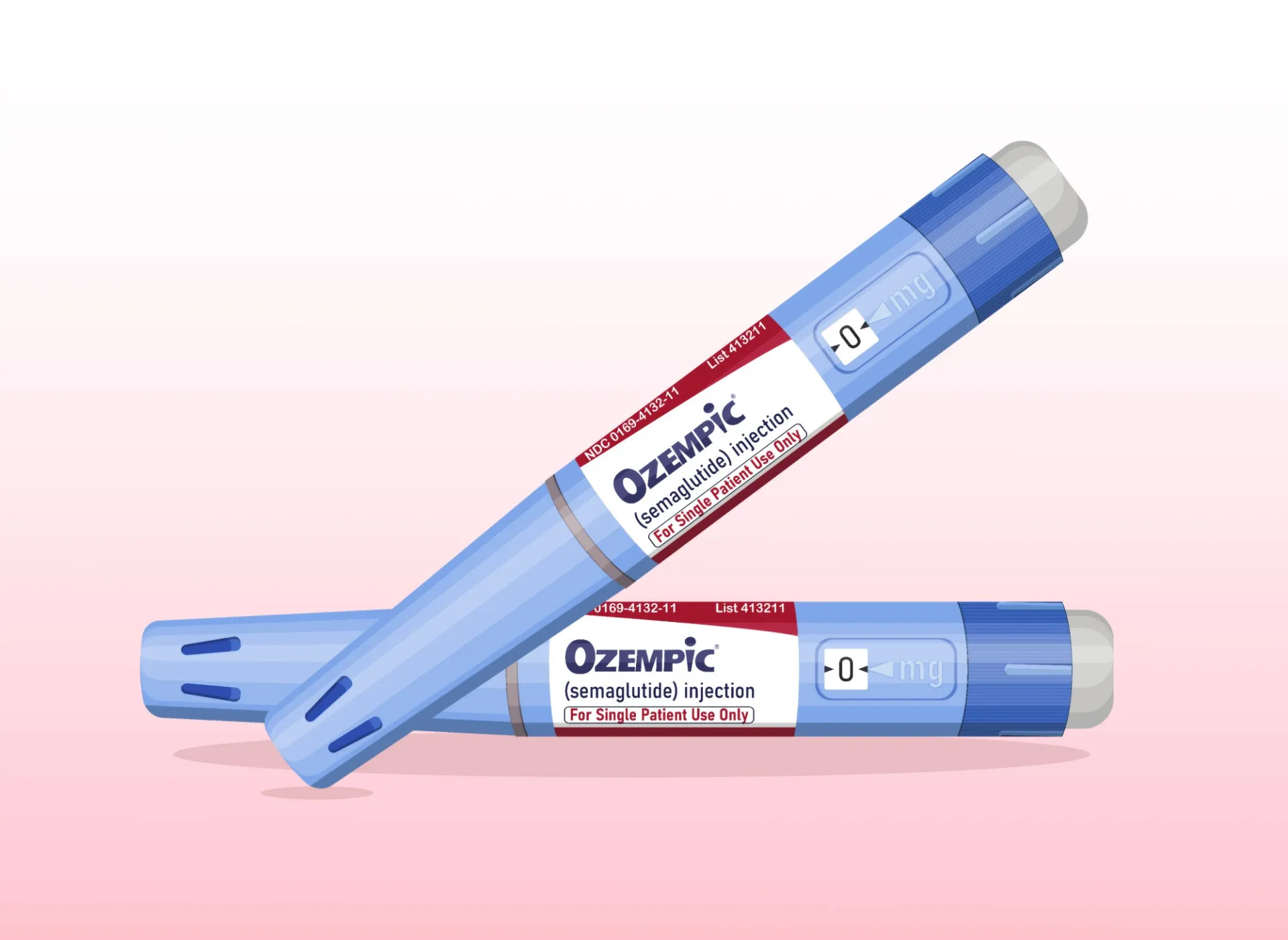 Caixa e caneta aplicadora do Ozempic sobre uma superfície limpa.