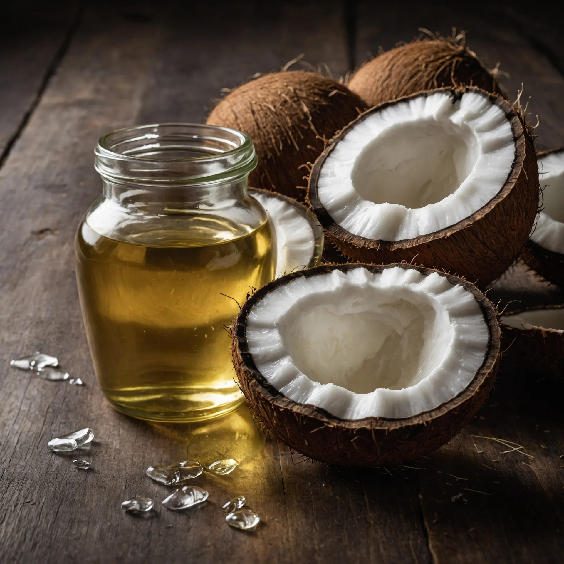 Pote de óleo de coco com uma colher, mostrando sua textura e uso cosmético.