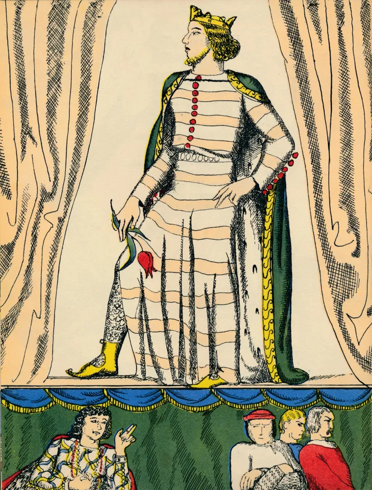 Ilustração medieval mostrando o encontro entre Eduardo II e Piers Gaveston.