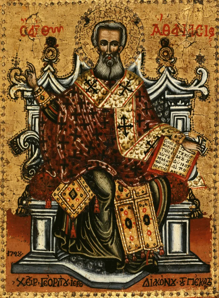 Retrato de Atanásio de Alexandria, um dos Pais da Igreja, segurando um pergaminho.