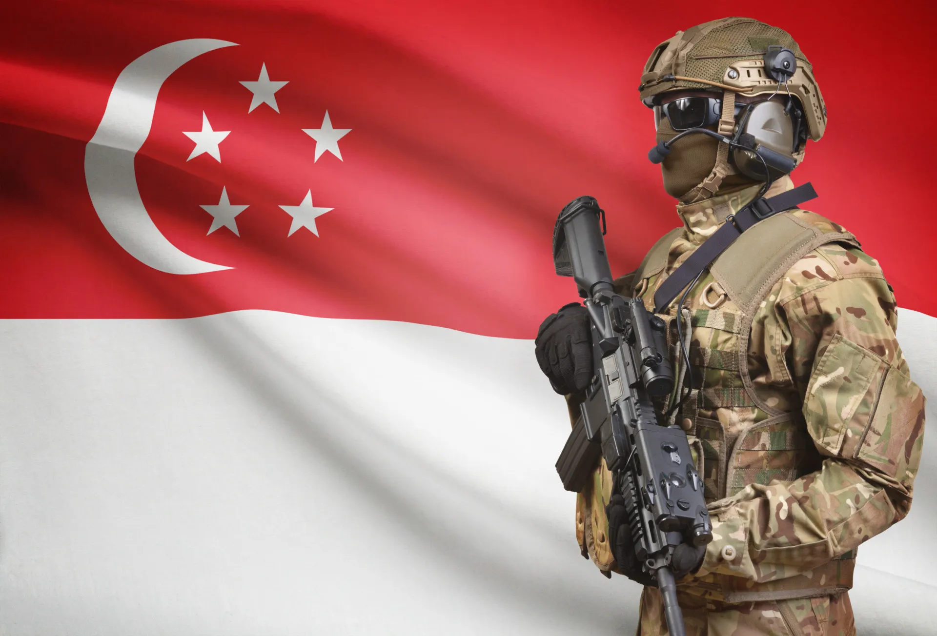 Soldados de Singapura em um desfile de celebração do Dia Nacional.