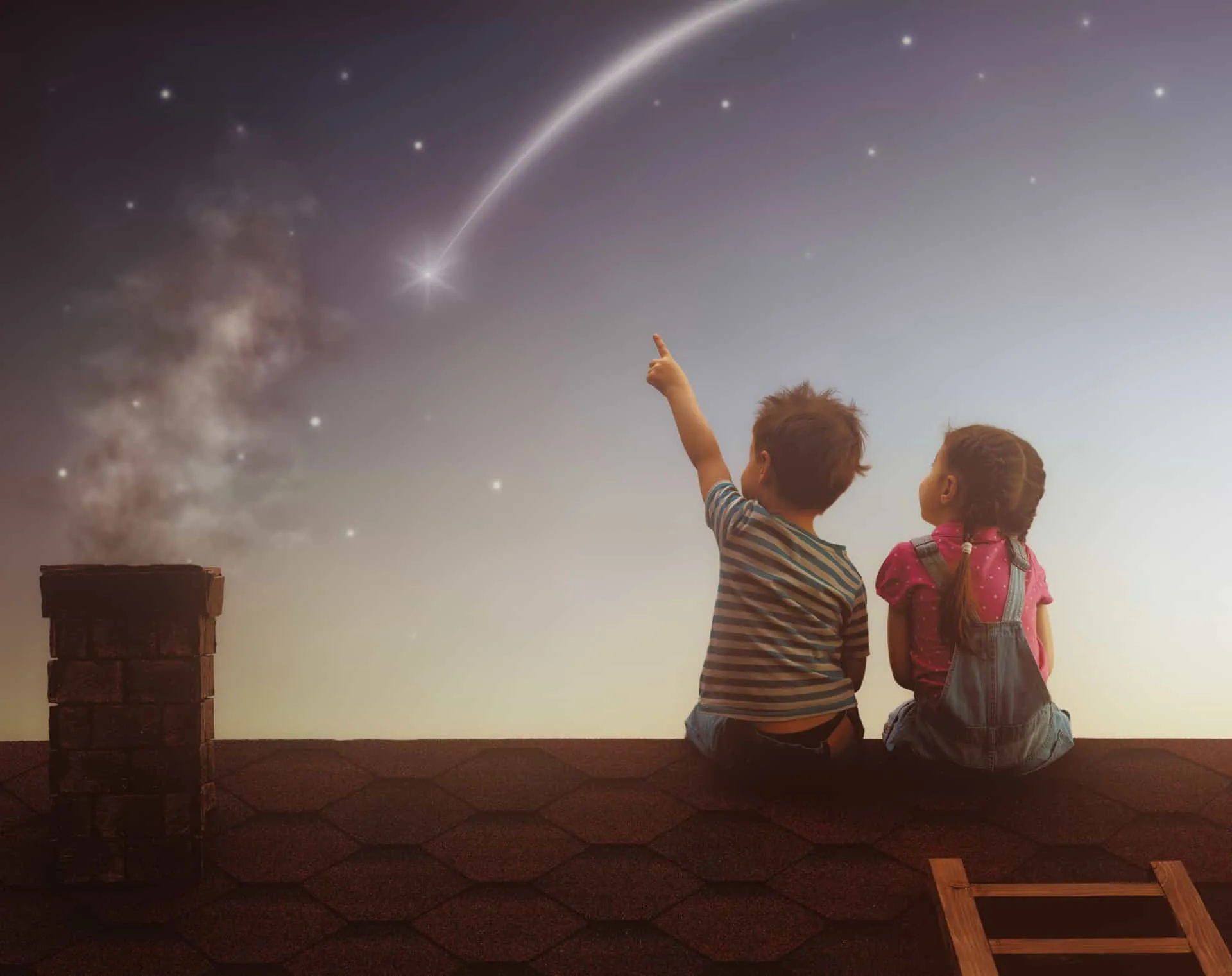 Uma estrela cadente cruzando um céu noturno cheio de estrelas.