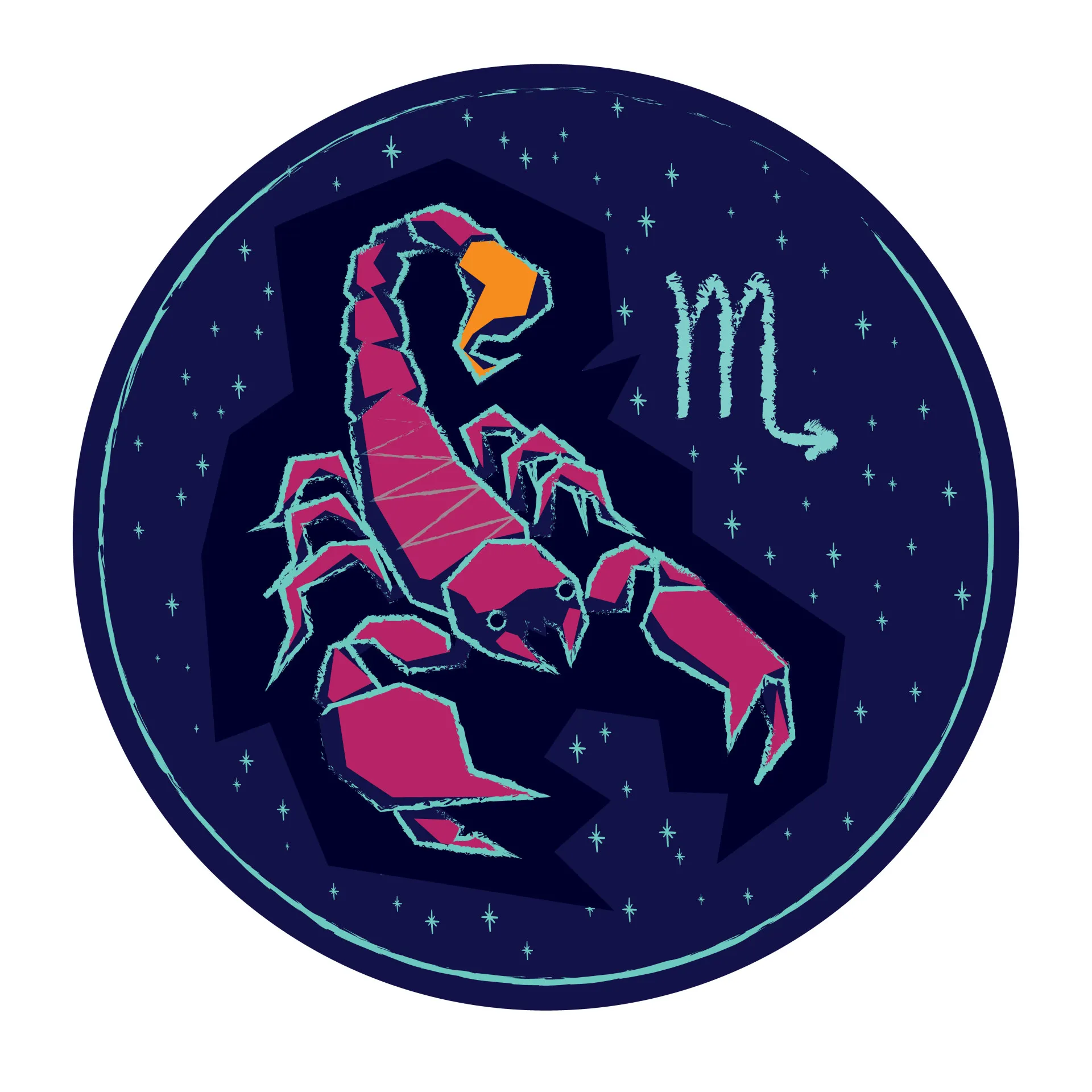 Símbolo do signo de Escorpião com uma aura misteriosa e intensa.