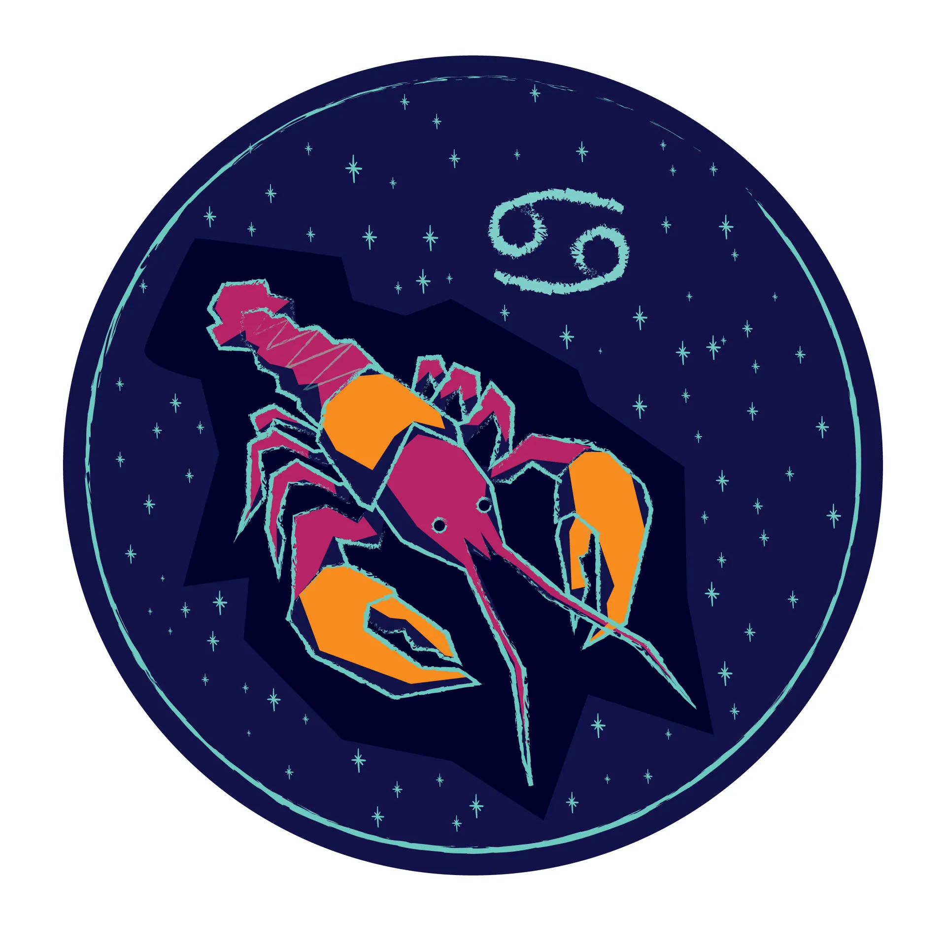 Símbolo do signo de Câncer em um fundo aquático e sereno.
