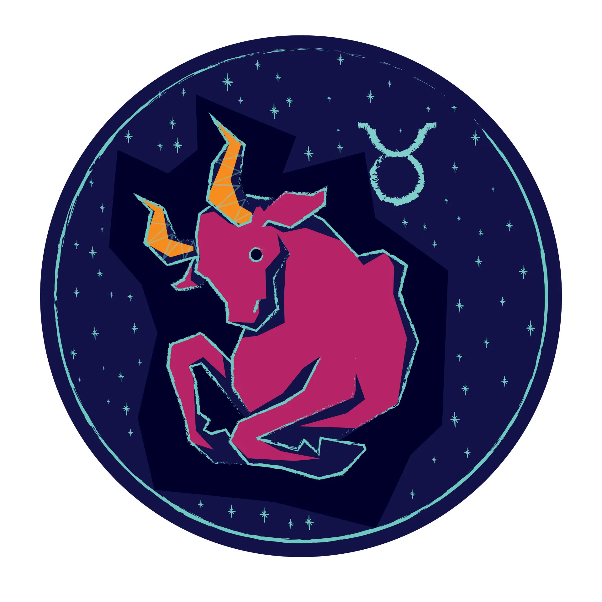 Símbolo do signo de Touro em um fundo estrelado.