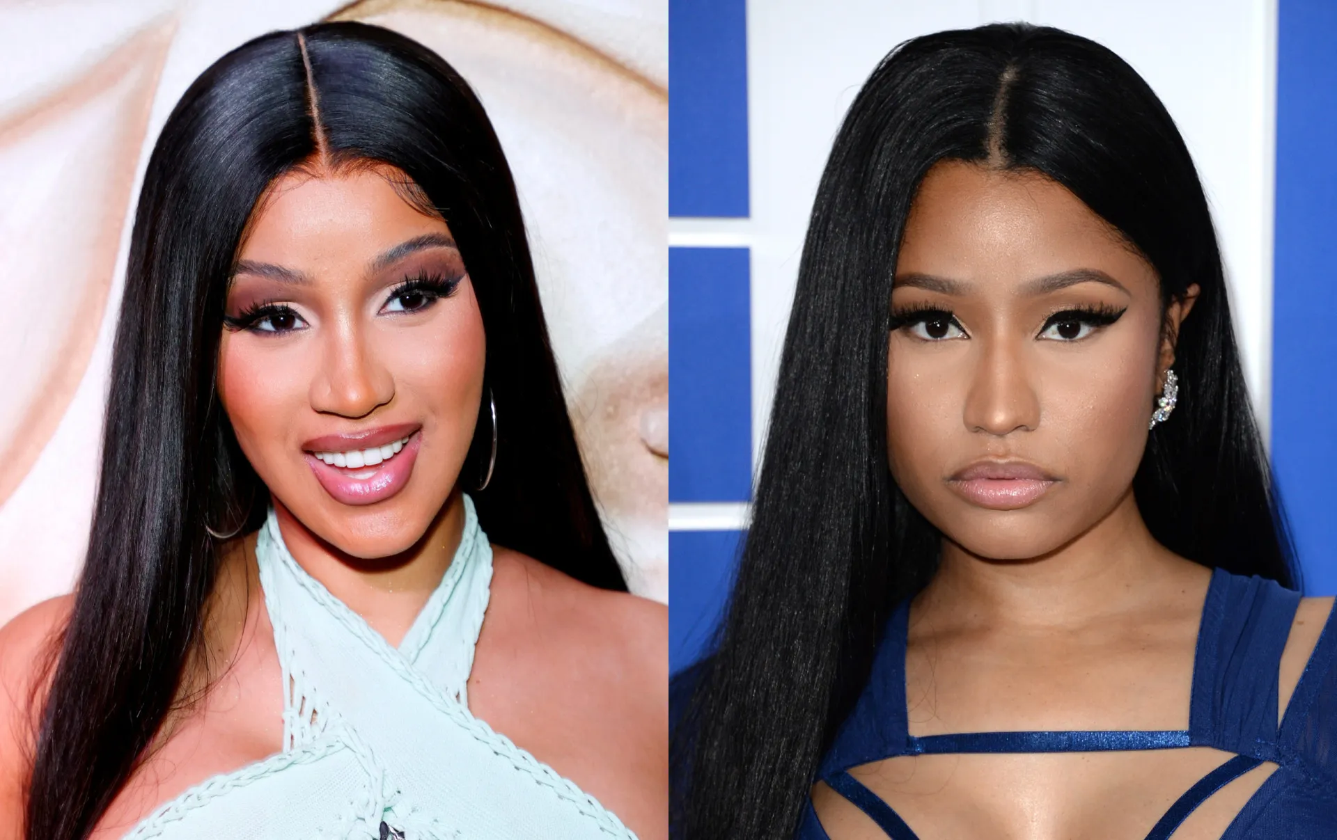 Montagem de fotos com as rappers Nicki Minaj e Cardi B.