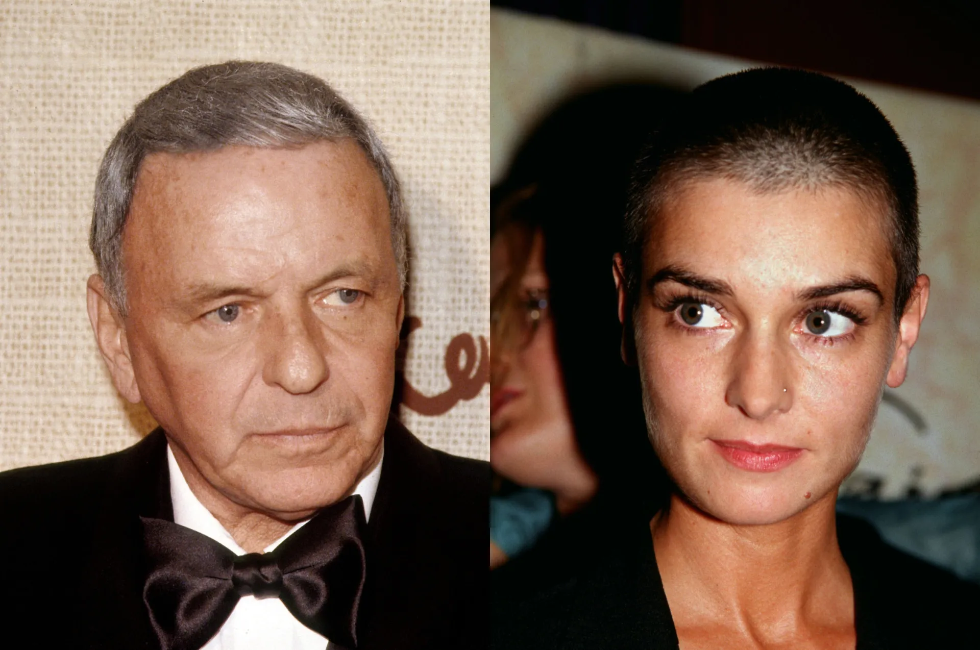 Montagem de fotos com Frank Sinatra e Sinéad O'Connor.