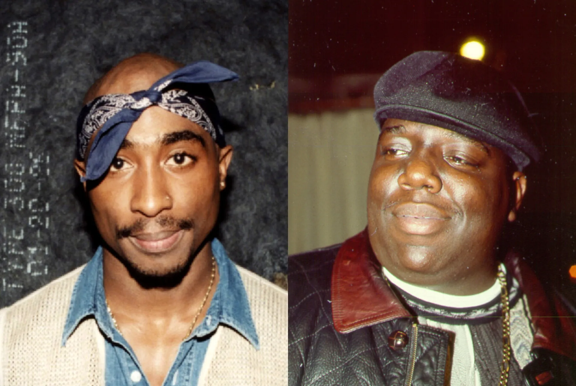 Os rappers Tupac Shakur e The Notorious B.I.G., ícones do hip-hop dos anos 90.