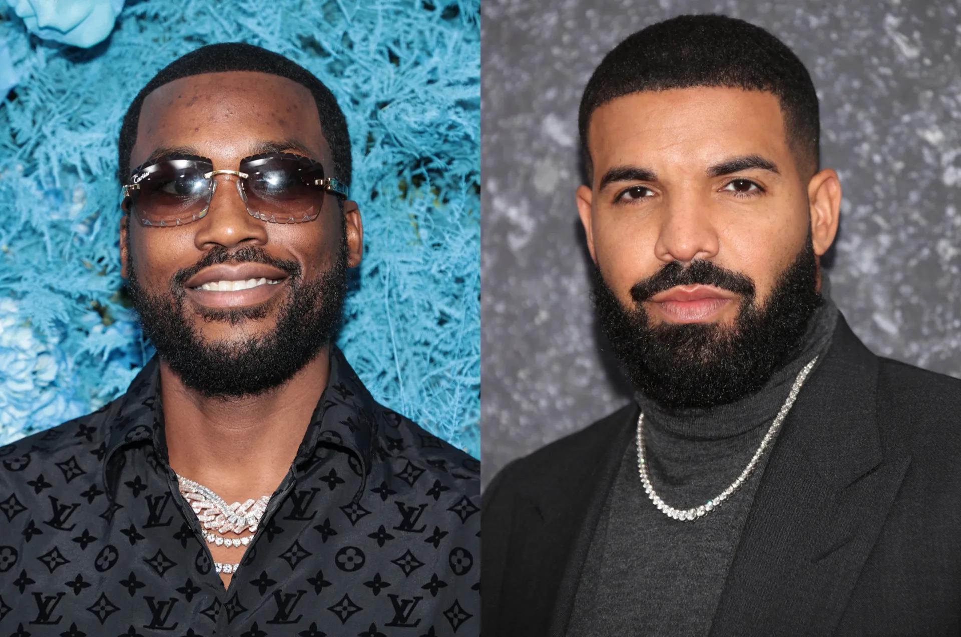 Os rappers Meek Mill e Drake em montagem de fotos.