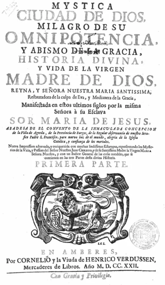 Página do livro 'Cidade Mística de Deus', com texto em espanhol antigo.