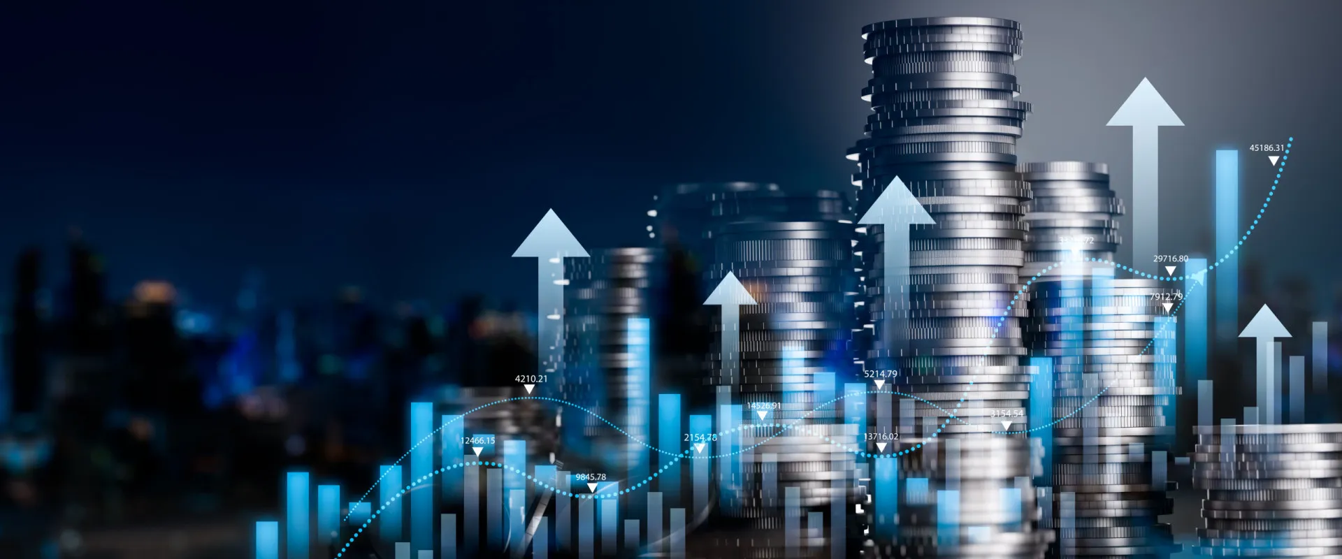 Gráfico de crescimento econômico com notas de dólar, representando a forte economia dos EUA.