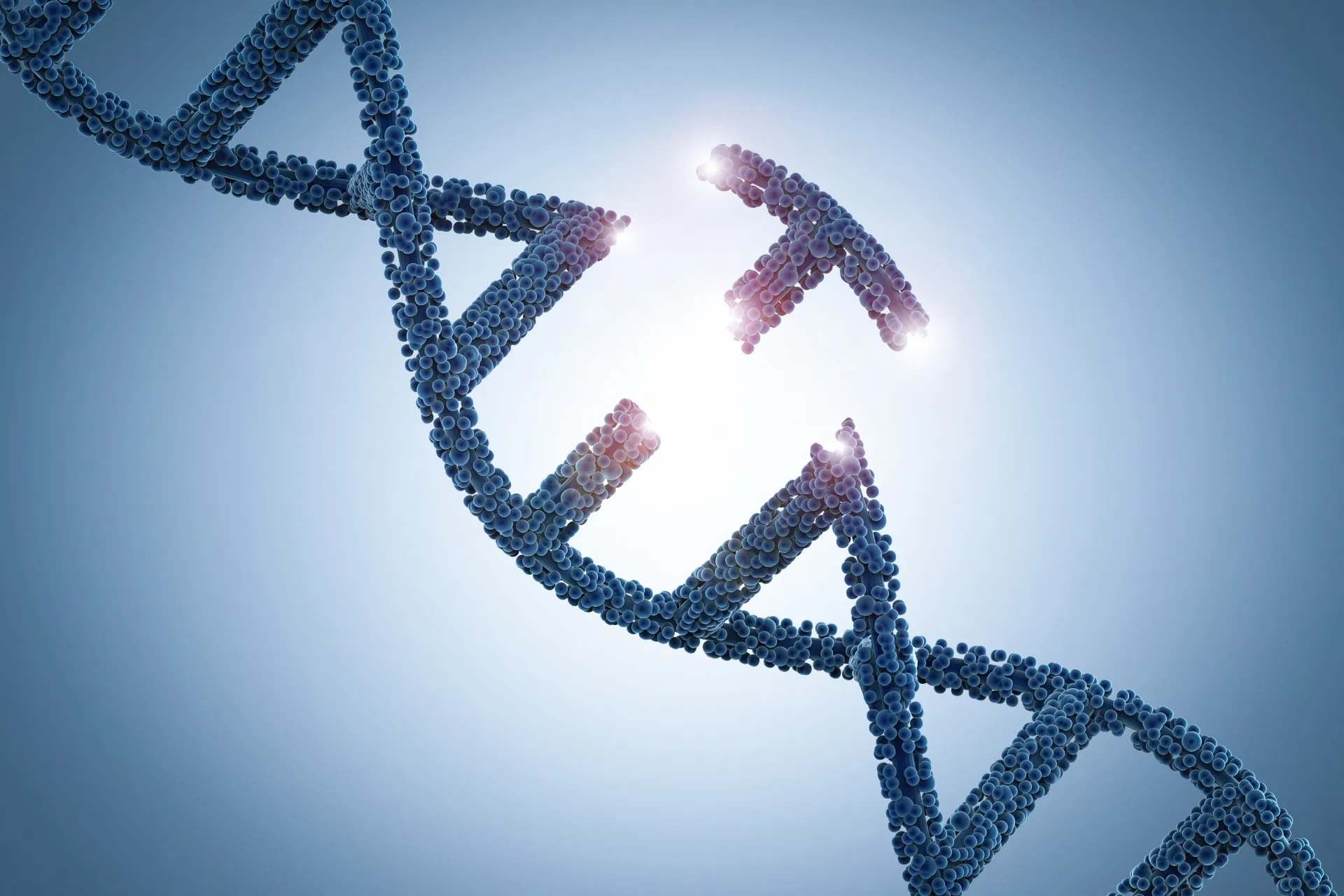 Ilustração de uma tesoura cortando uma fita de DNA em um ponto específico.