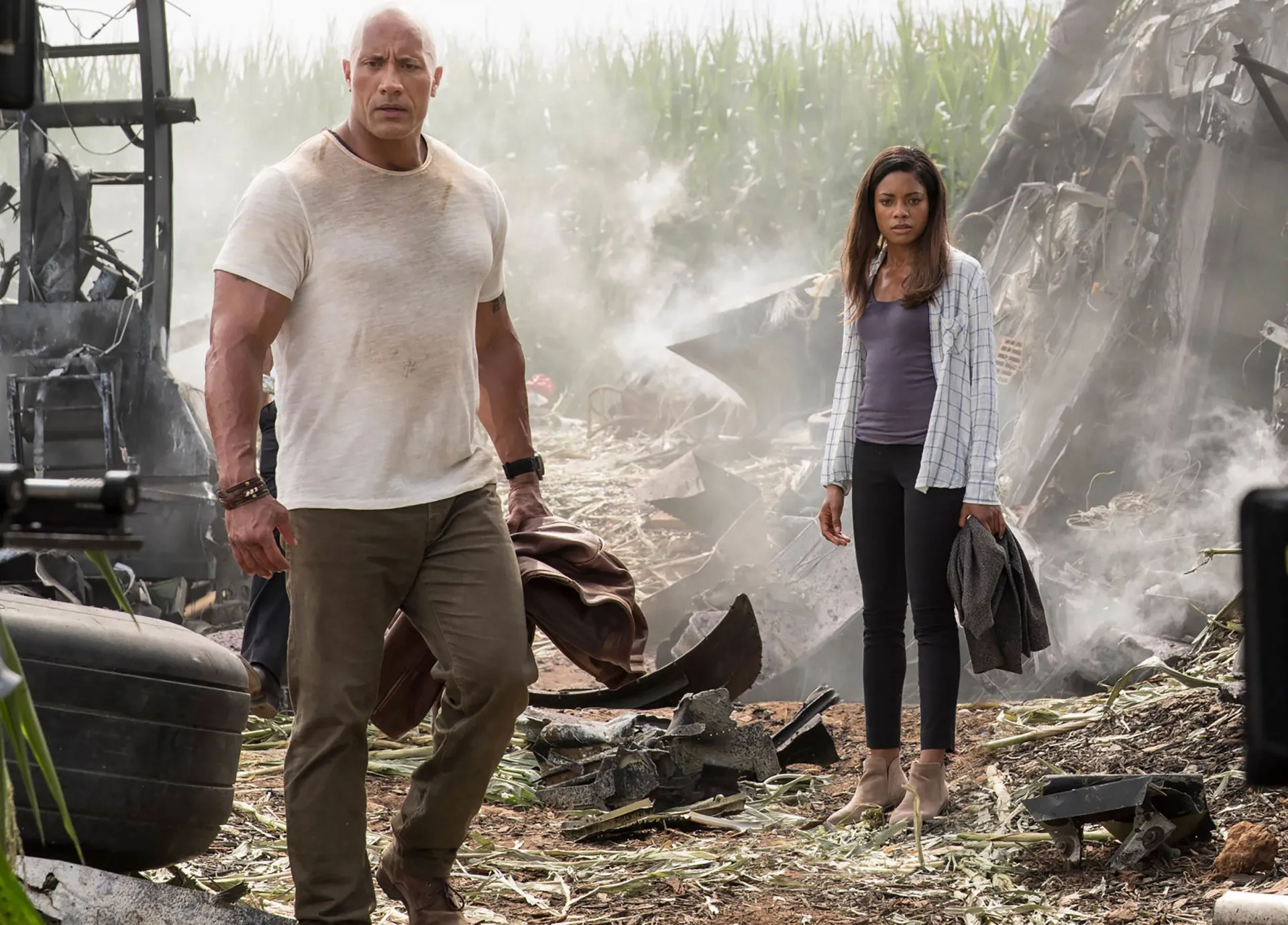 Pôster do filme 'Rampage - Destruição Total' com Dwayne 'The Rock' Johnson e um gorila gigante.